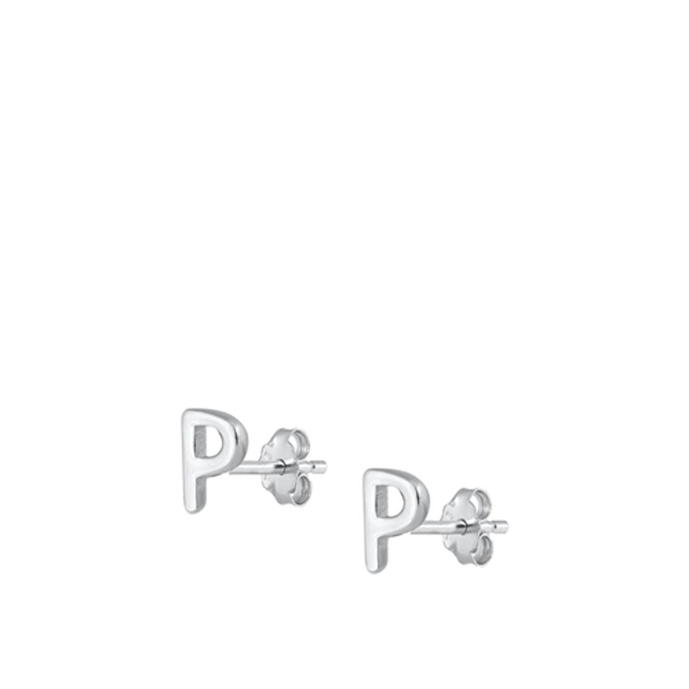 Sterling Silver High Polished Initial P Stud Letter Earrings 925 New