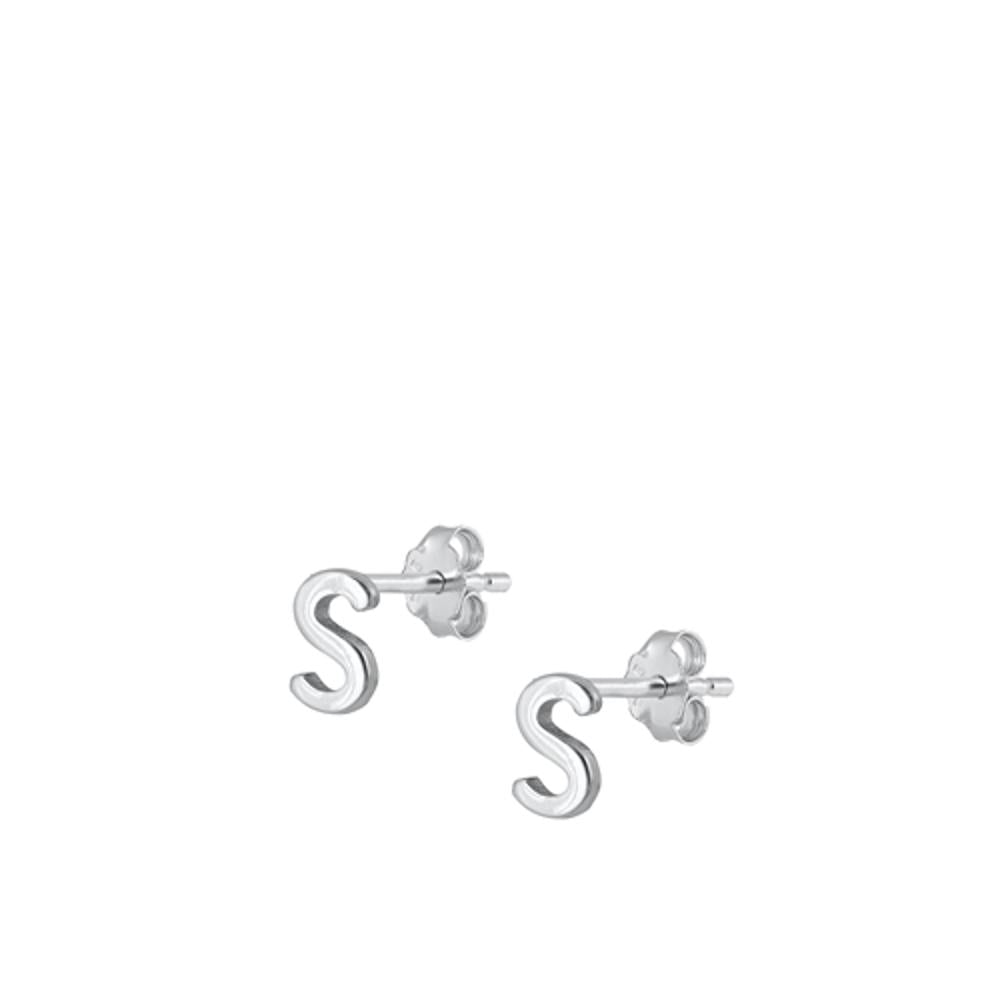 Sterling Silver High Polished Initial S Stud Letter Earrings 925 New