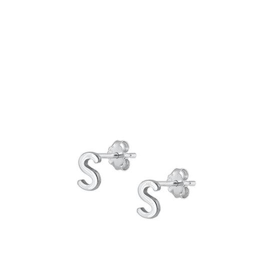 Sterling Silver High Polished Initial S Stud Letter Earrings 925 New