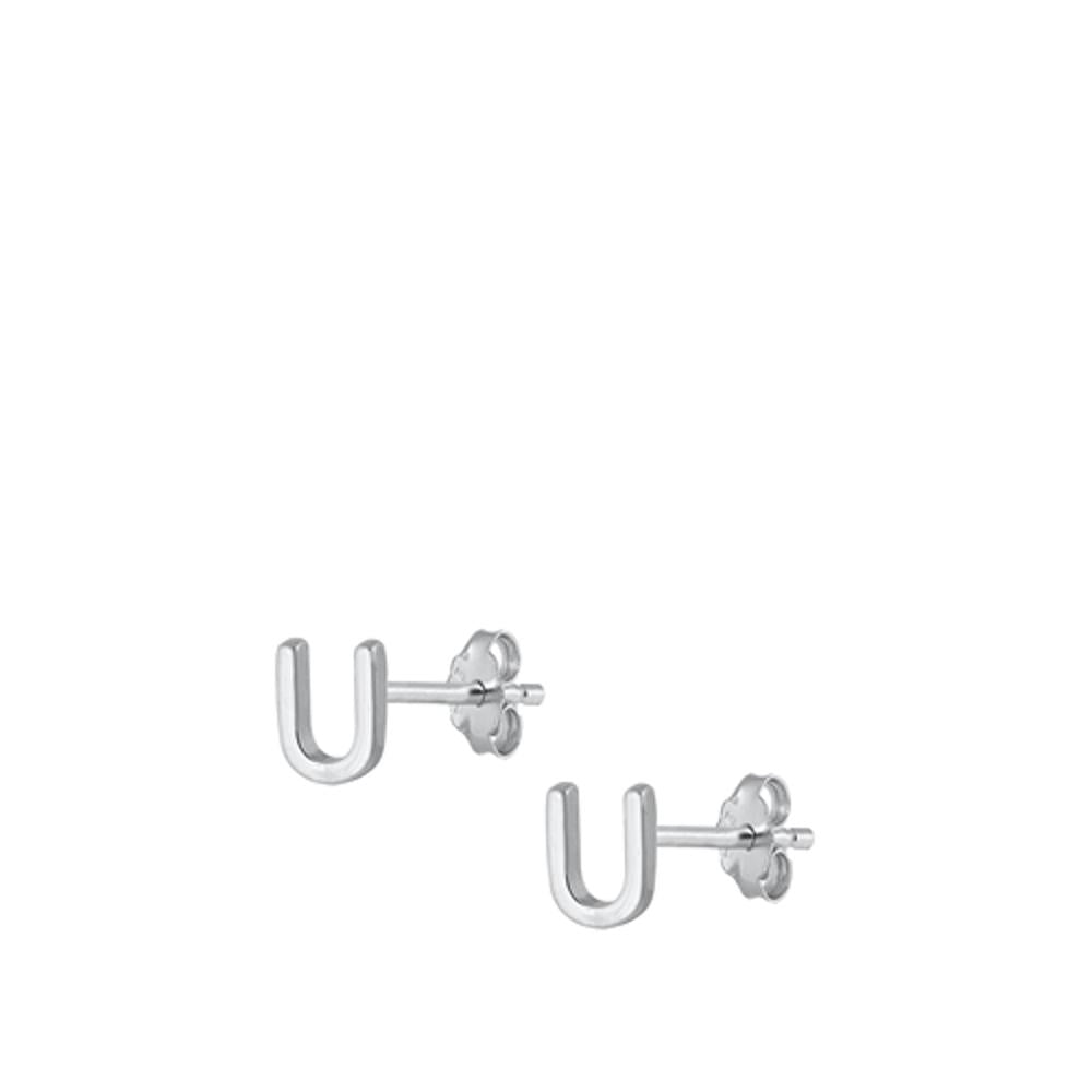 Sterling Silver High Polished Initial U Stud Letter Earrings 925 New