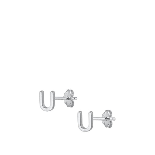 Sterling Silver High Polished Initial U Stud Letter Earrings 925 New