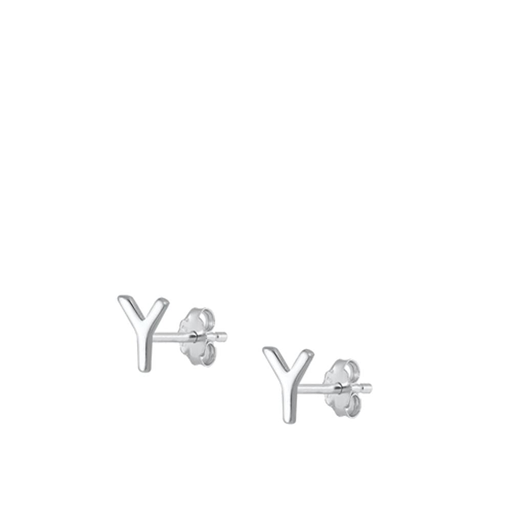 Sterling Silver High Polished Initial Y Stud Letter Earrings 925 New