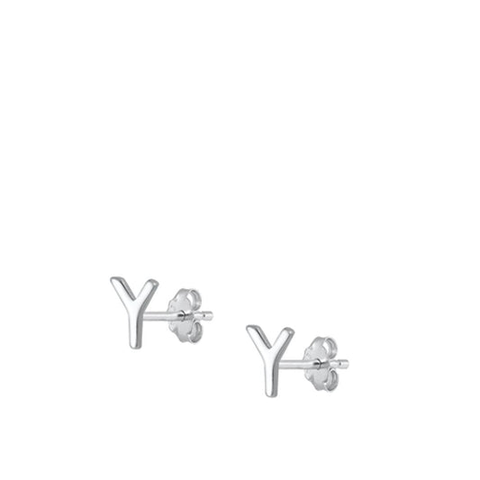 Sterling Silver High Polished Initial Y Stud Letter Earrings 925 New