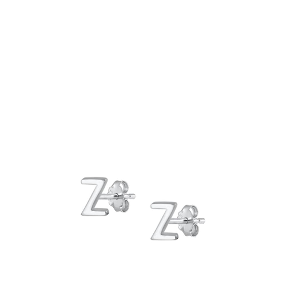 Sterling Silver High Polished Initial Z Stud Letter Earrings 925 New