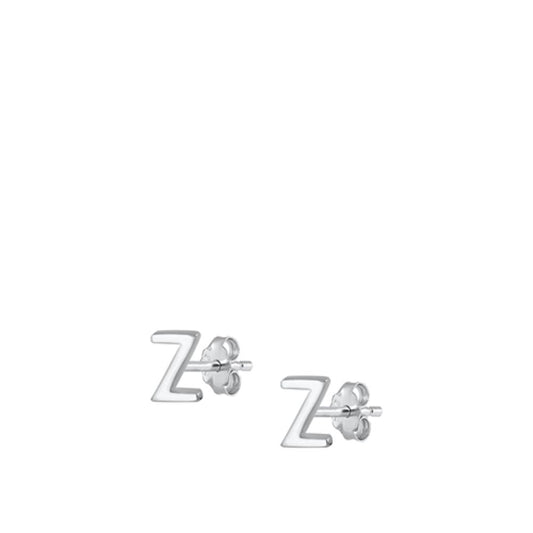 Sterling Silver High Polished Initial Z Stud Letter Earrings 925 New