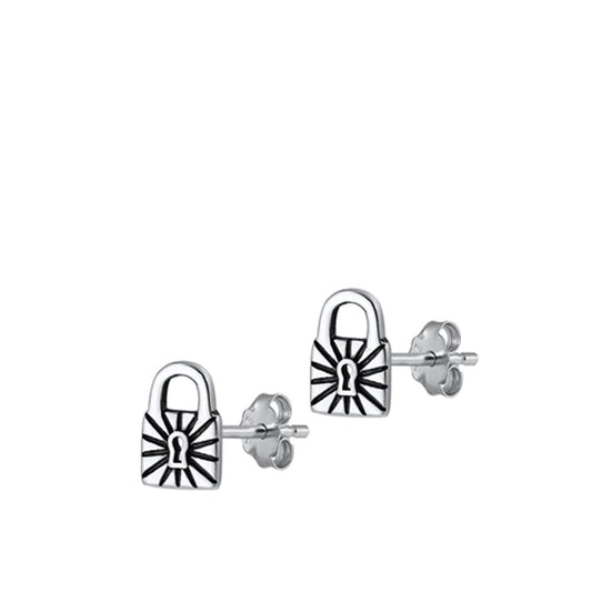 Sterling Silver Classic Keyhole Locket Padlock High Polished Earrings 925 New