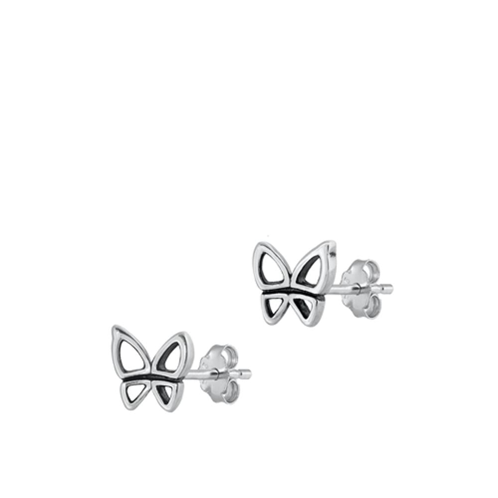 Sterling Silver Fashion Cute Butterfly Oxidized High Polished Earrings 925 New