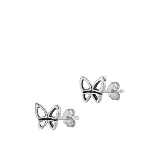 Sterling Silver Fashion Cute Butterfly Oxidized High Polished Earrings 925 New