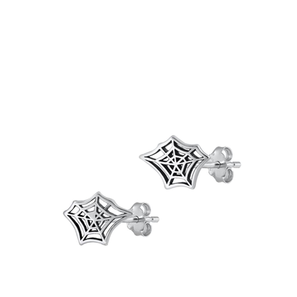 Sterling Silver Unique Oxidized Spiderweb High Polished Earrings 925 New
