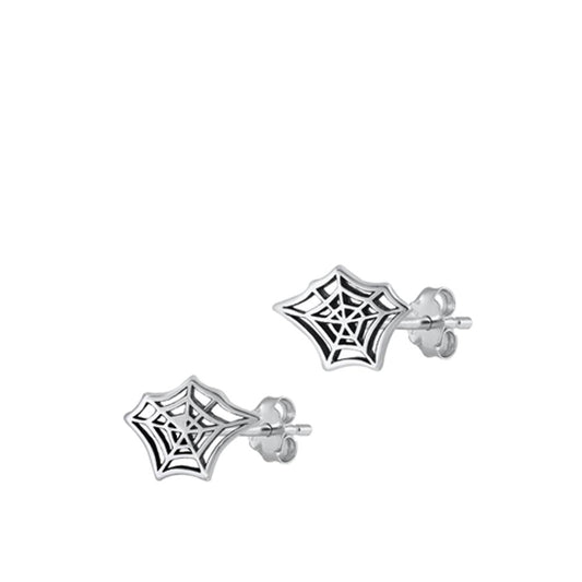 Sterling Silver Unique Oxidized Spiderweb High Polished Earrings 925 New