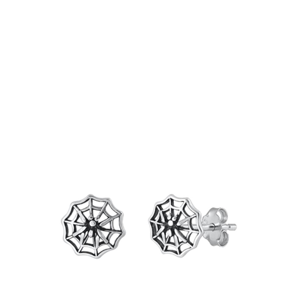 Sterling Silver Classic Spiderweb Oxidized High Polished Earrings 925 New