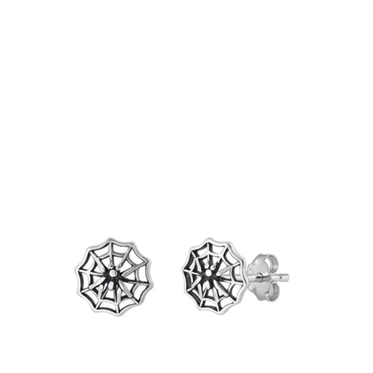Sterling Silver Classic Spiderweb Oxidized High Polished Earrings 925 New
