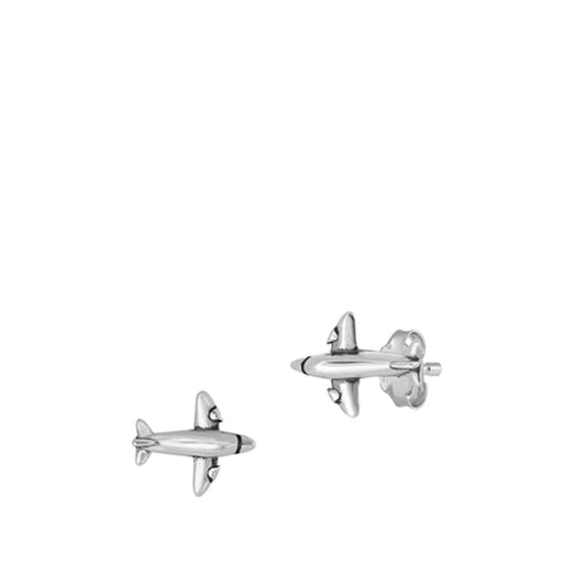 Sterling Silver Polished Jet Airplane Plane Aeroplane Oxidized Earrings 925 New