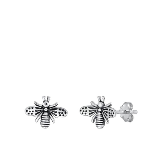 Sterling Silver Unique Oxidized High Polished Bumble Bee Animal Earrings 925 New