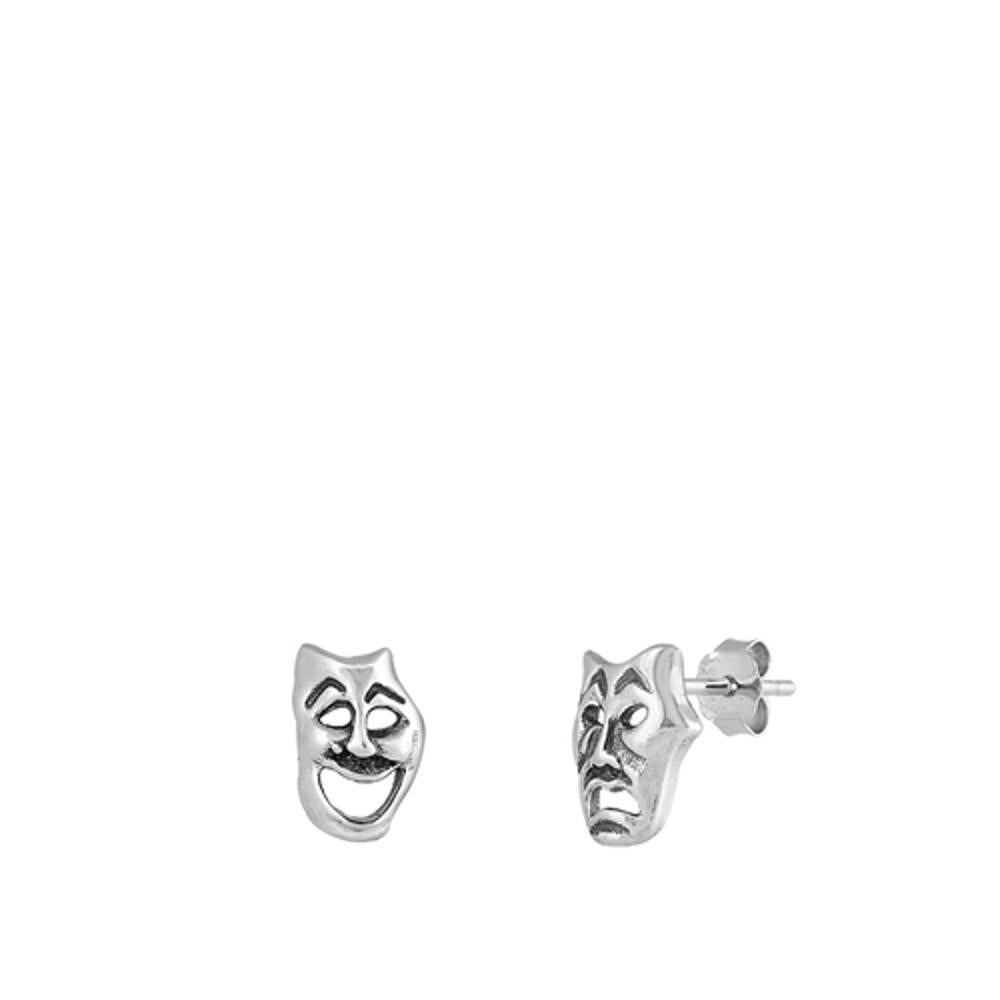 Cute Sterling Silver Unique Comedy Tragedy Greek Theatre Earrings 925 New