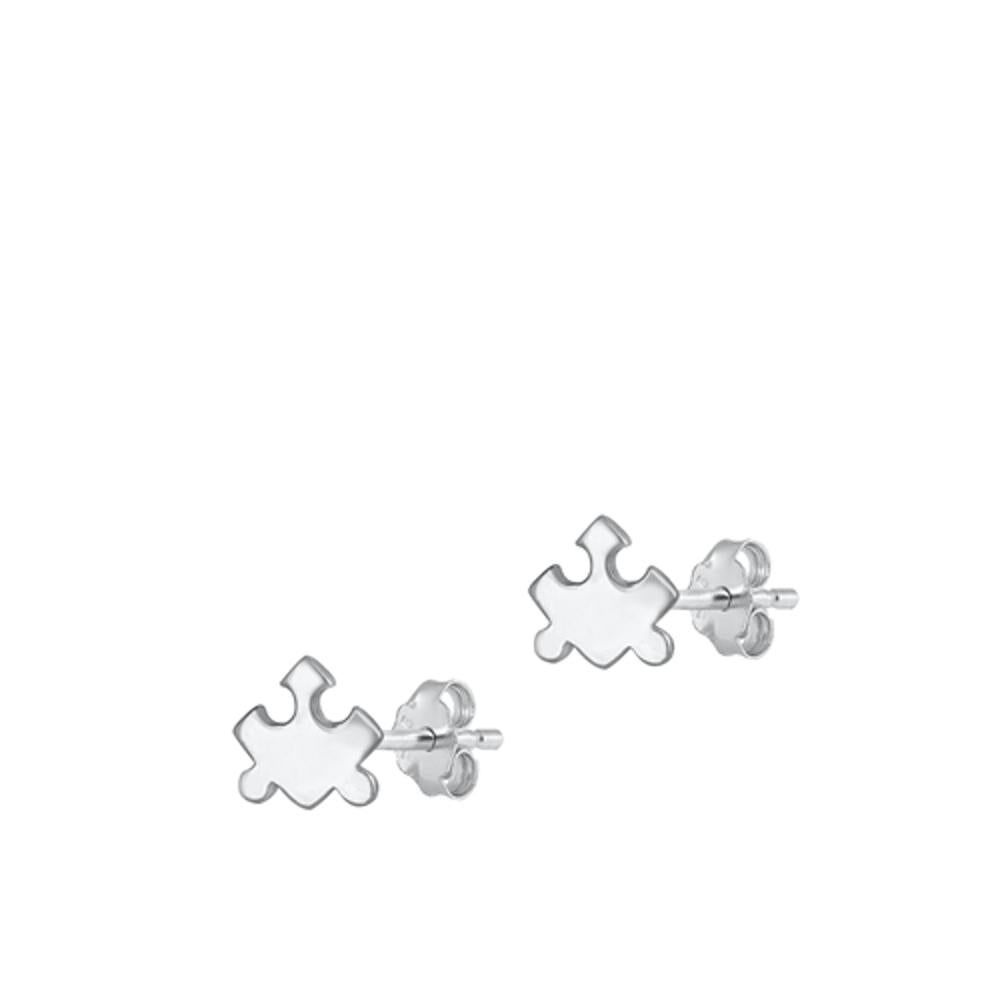 Sterling Silver High Polished Lost Puzzle Piece Earrings 925 New