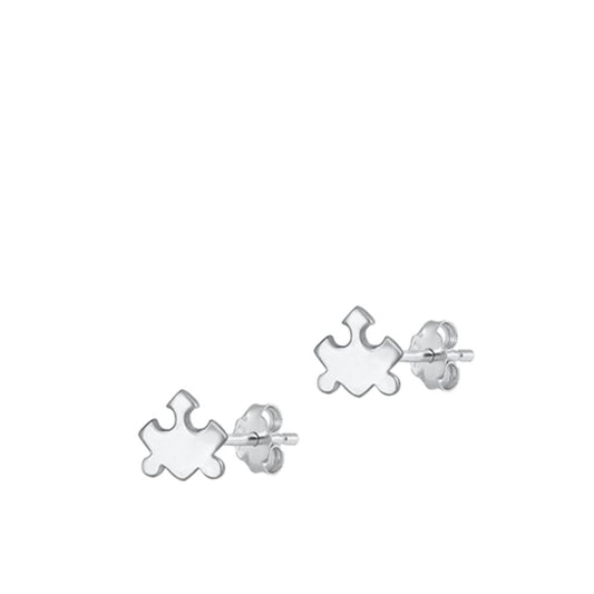 Sterling Silver High Polished Lost Puzzle Piece Earrings 925 New