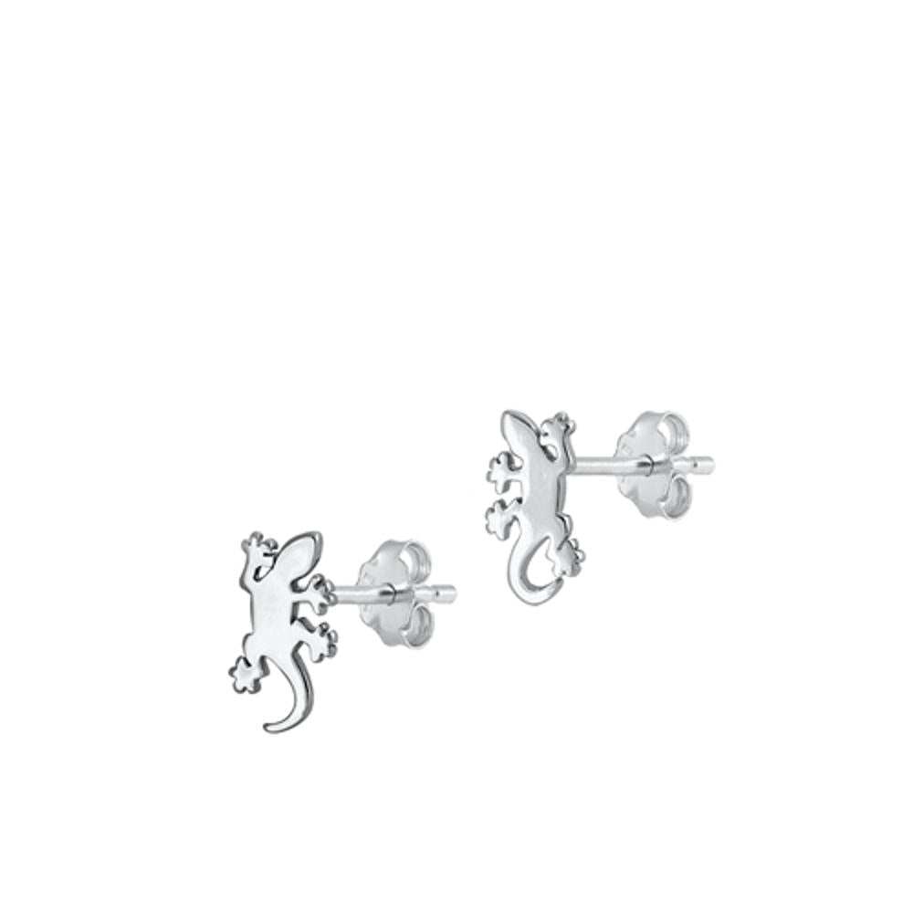 Sterling Silver High Polished Lizard Gecko Earrings .925 New