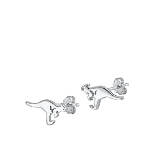 Sterling Silver Classic Cute Kangaroo Aussie Animal High Polished Earrings 925