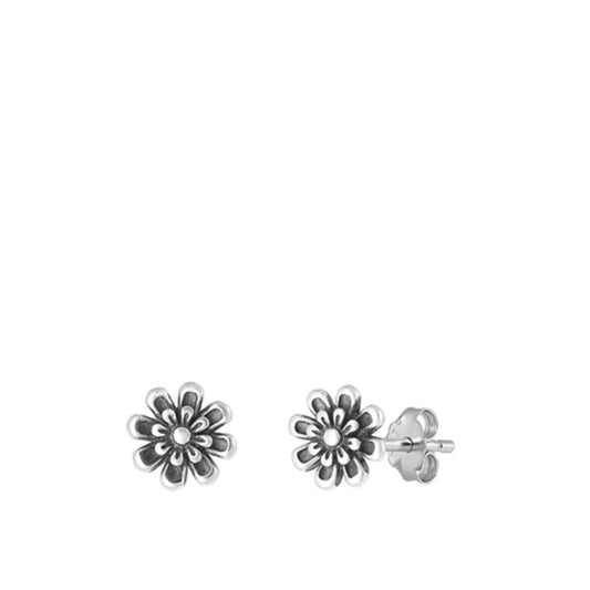 Oxidized Sterling Silver Flower Garden Stud High Polished Earrings 925 New