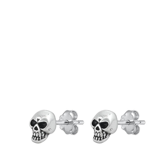 Sterling Silver Skull Stud Earrings Unique Punk Rock Gothic Skull Head 925 New