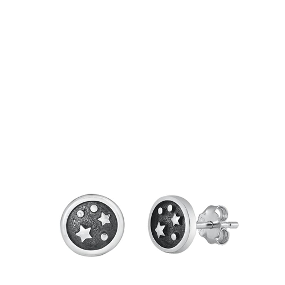 Sterling Silver Galaxy Stud Earrings Oxidized Mini Stars Round  925 New
