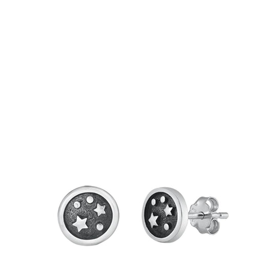 Sterling Silver Galaxy Stud Earrings Oxidized Mini Stars Round  925 New