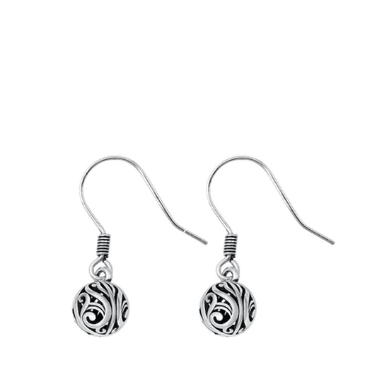 Sterling Silver Classic Oxidized Filigree Swirl Cage Sphere Earrings 925 New