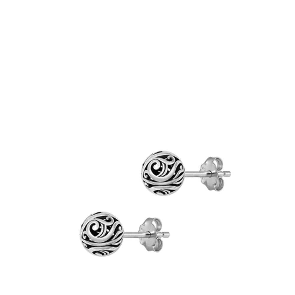 Sterling Silver Cute Oxidized Bali Ball Style Stud Fashion Earrings 925 New