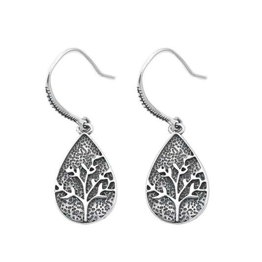 Sterling Silver Fashion Oxidized Tree of Life Dangle Hook Earrings 925 New