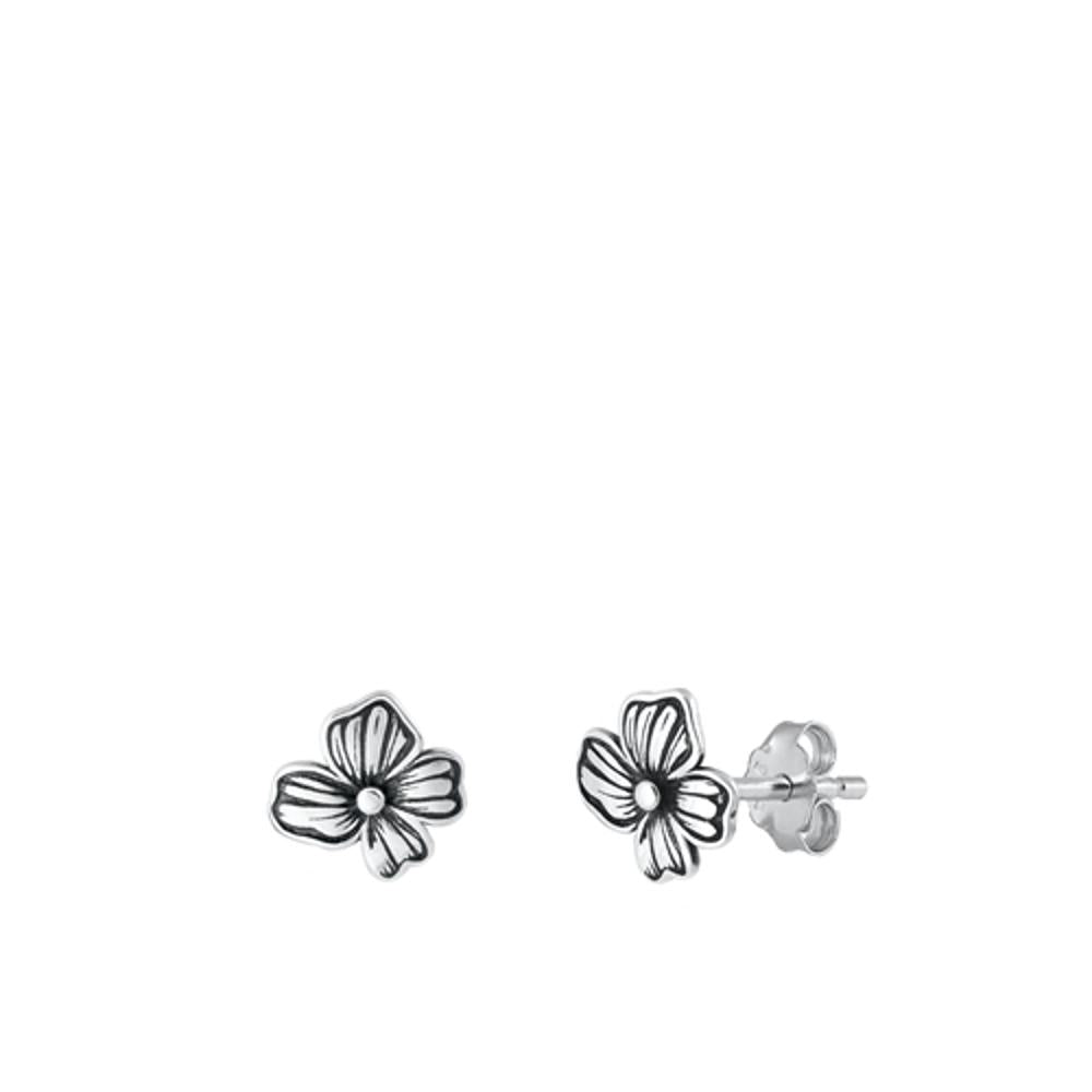 Sterling Silver Beautiful Oxidized Plumeria Flower High Polished Earrings 925