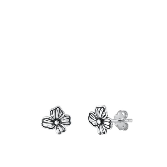 Sterling Silver Beautiful Oxidized Plumeria Flower High Polished Earrings 925