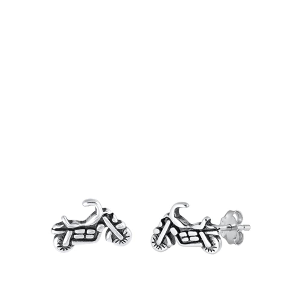 Sterling Silver Cute Oxidized Motorcycle High Polished Biker Earrings .925 New