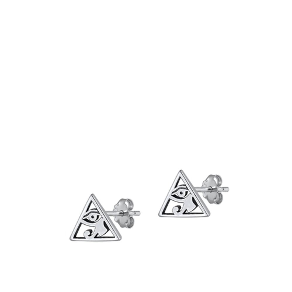 Sterling Silver High Polished Eye of Horus Pyramid Stud Earrings .925 New