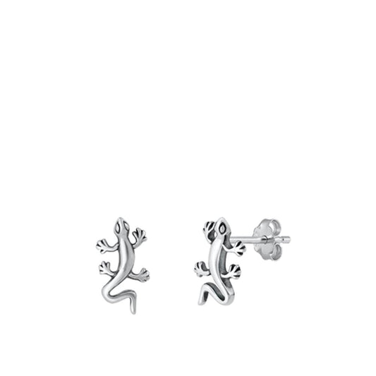Oxidized Sterling Silver High Polished Lizard Gecko Earrings 925 New