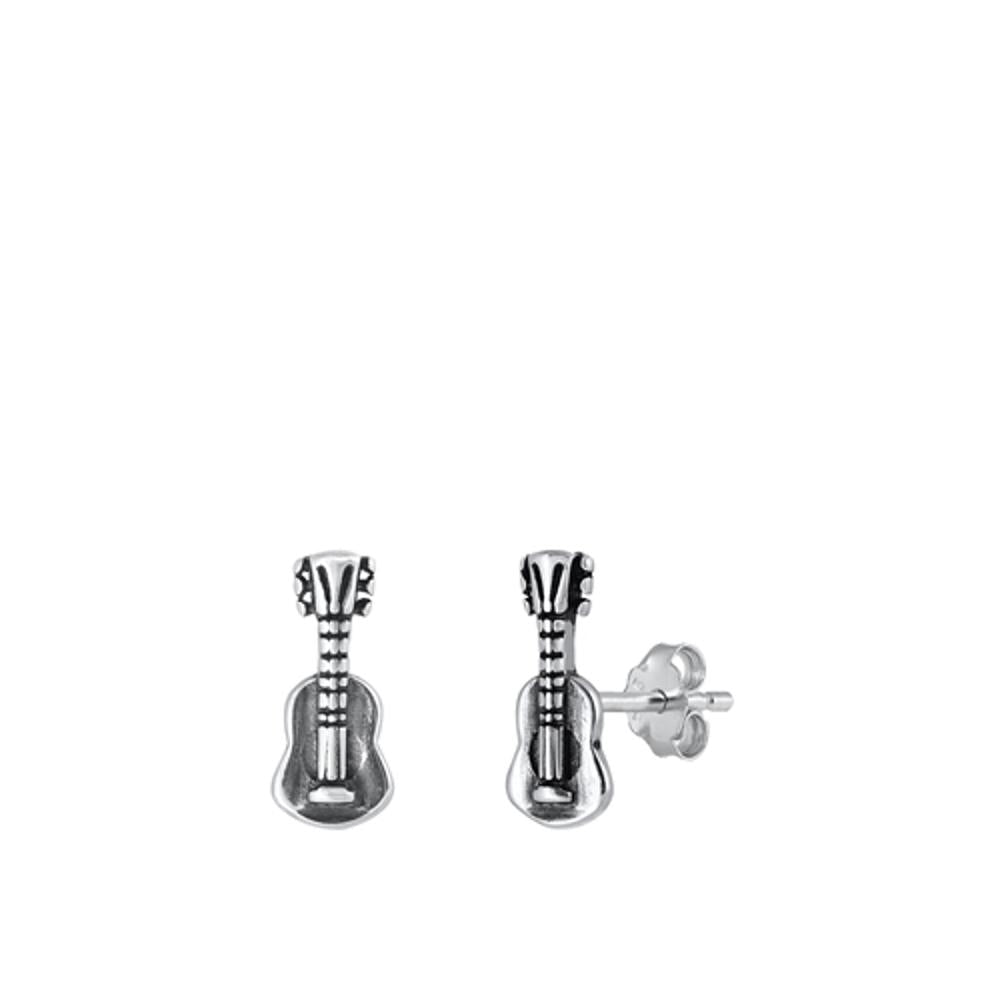 Sterling Silver Classic High Polished Oxidized Guitar Music Earrings .925 New