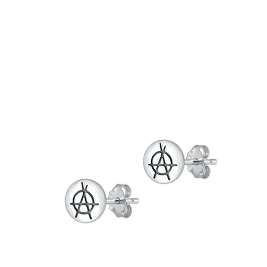 Sterling Silver Fashion Anarchy High Polished Oxidized Stud Earrings .925 New