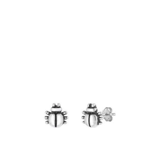 Sterling Silver Fashion Ladybug Beetle Bug High Polished Oxidized Earrings .925
