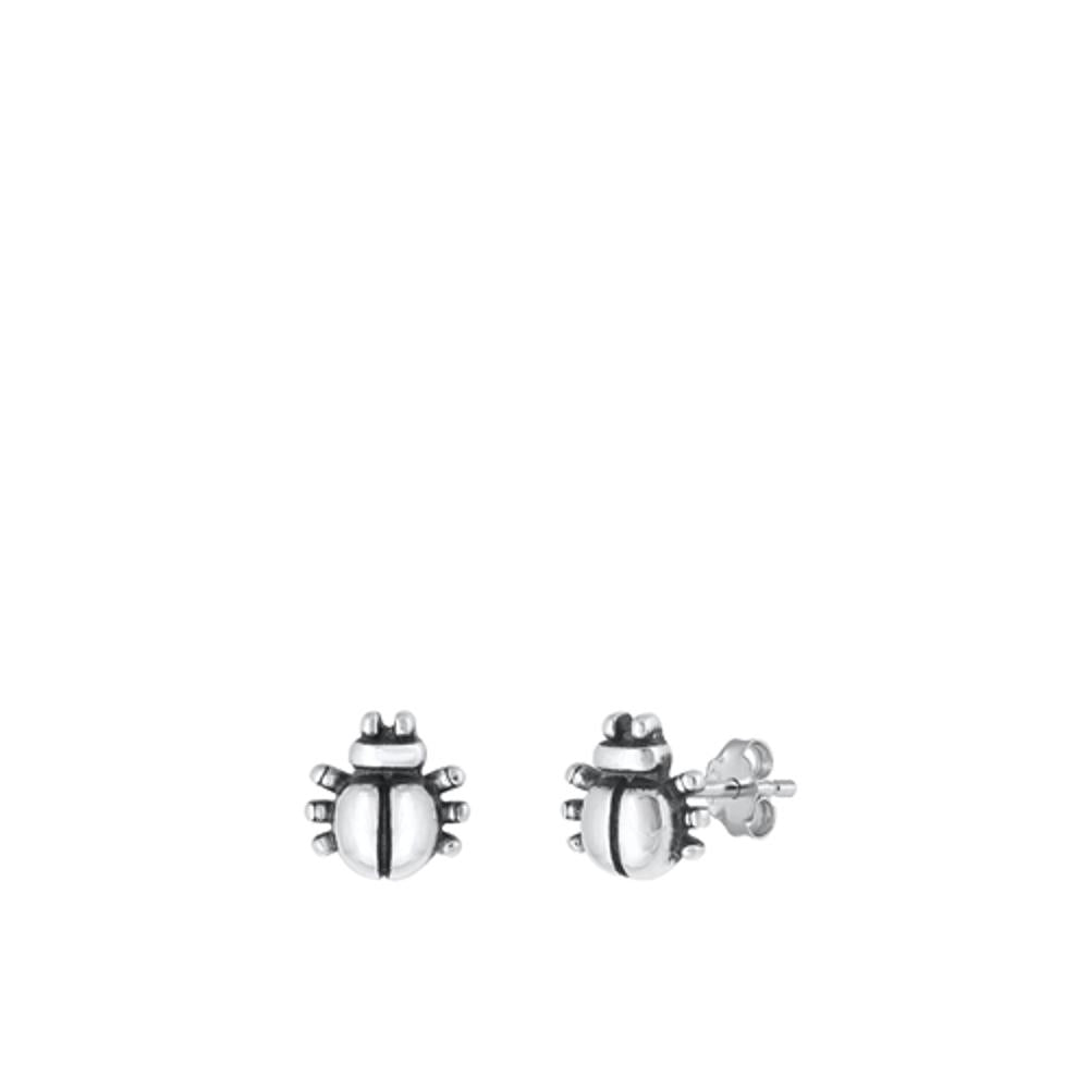 Sterling Silver Fashion Ladybug Beetle Bug High Polished Oxidized Earrings .925