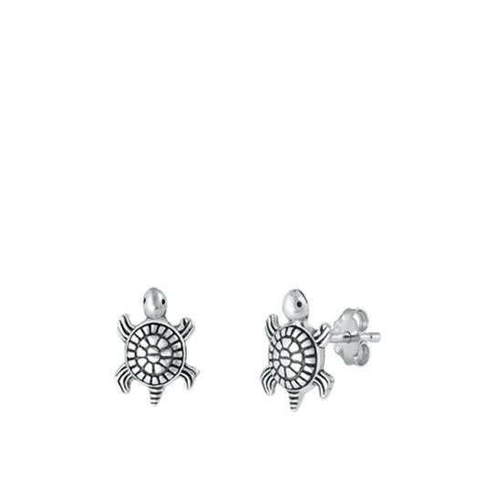 Oxidized Sterling Silver Cute Sea Turtle Stud Earrings Nautical Animal 925 New