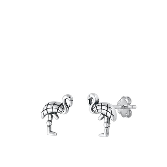 Sterling Silver Beautiful Cute Standing Flamingo Bird Oxidized Earrings 925 New