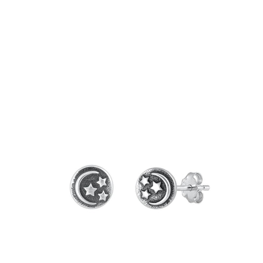 Sterling Silver Beautiful Oxidized Star Moon High Polished Earrings 925 New