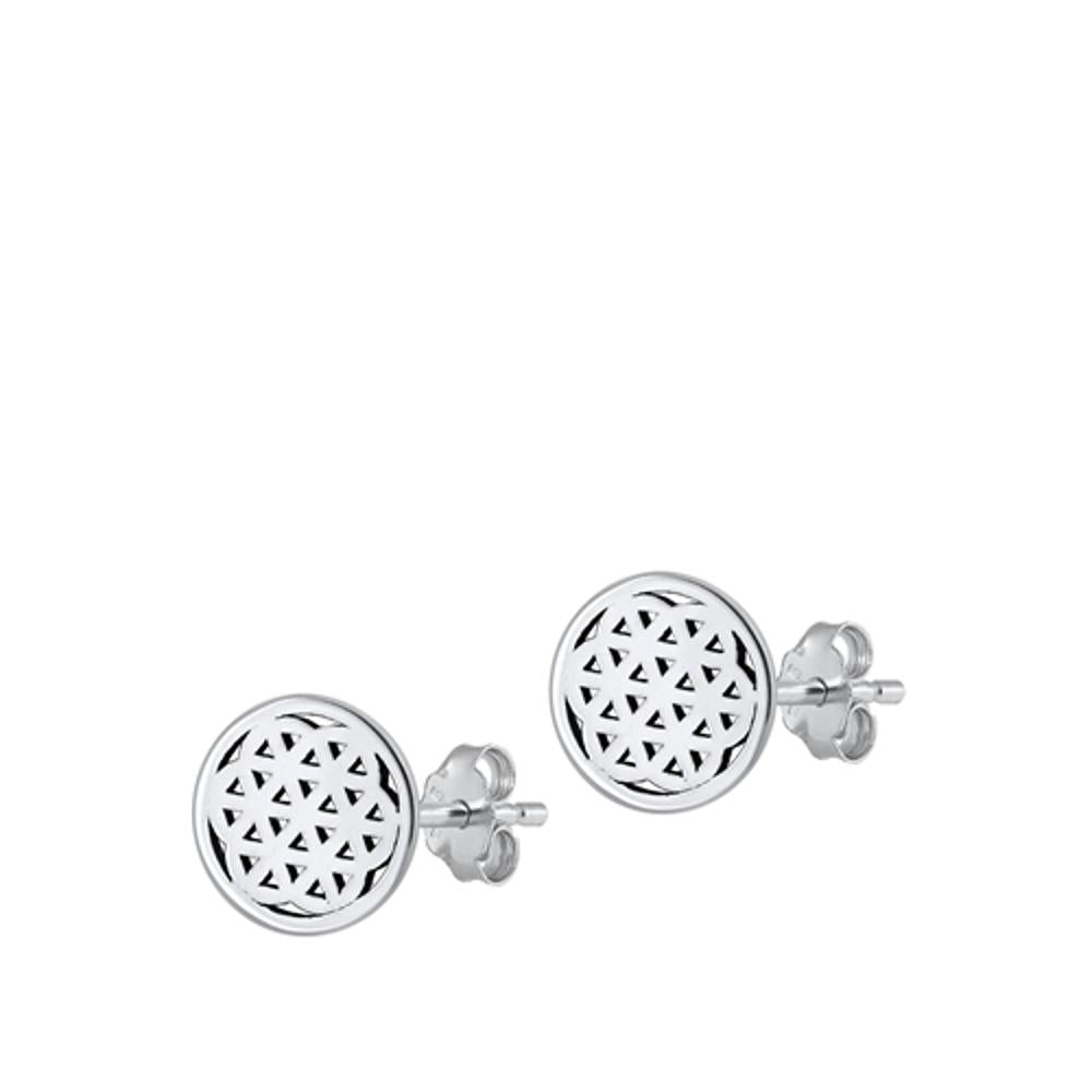 Sterling Silver Cute Abstract Flower Medallion High Polished Earrings 925 New