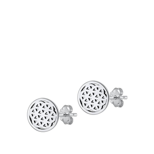 Sterling Silver Cute Abstract Flower Medallion High Polished Earrings 925 New