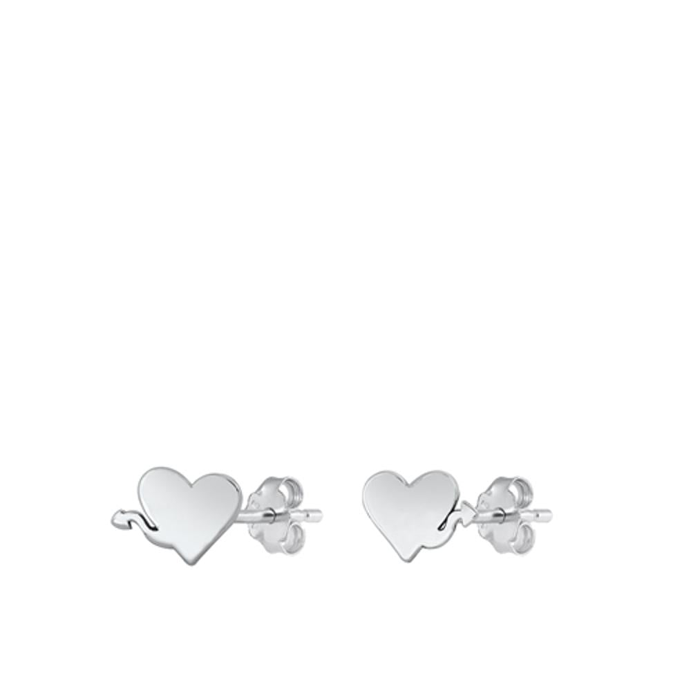 Sterling Silver Unique Heart w/ Tail Fashion Naughty Love Earrings 925 New