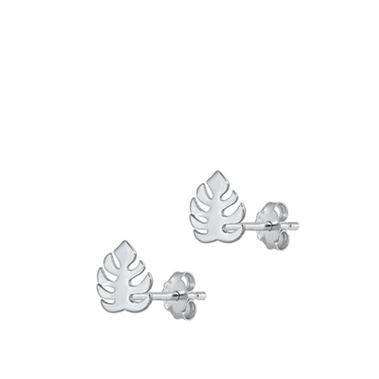 Sterling Silver Unique High Polished Tropical Leaf Fashion Earrings .925 New