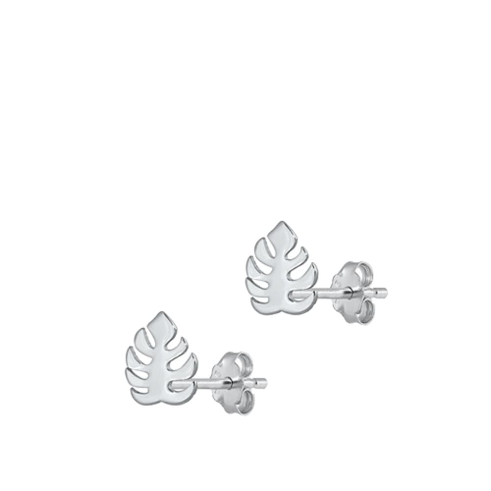 Sterling Silver Unique High Polished Tropical Leaf Fashion Earrings .925 New