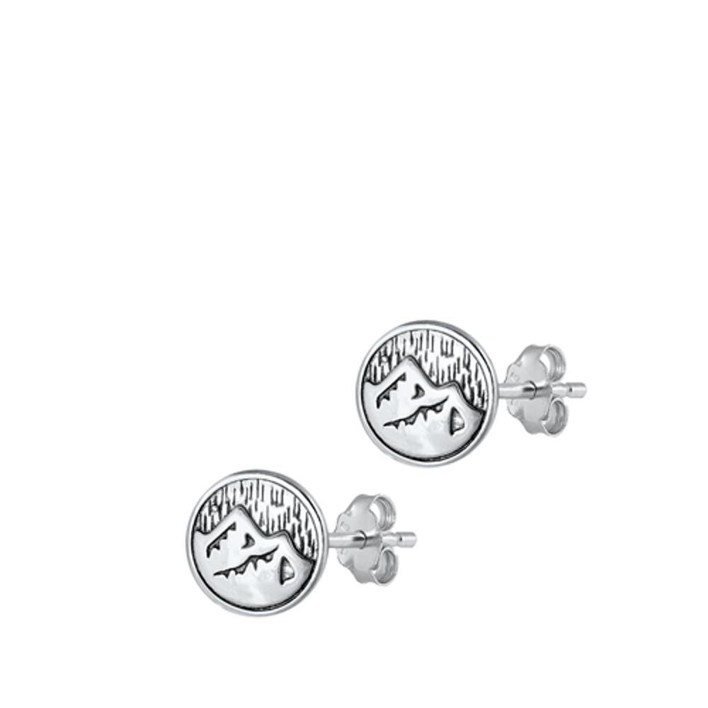 Sterling Silver Fashion Mountian Stud High Polished Chic Earrings .925 New