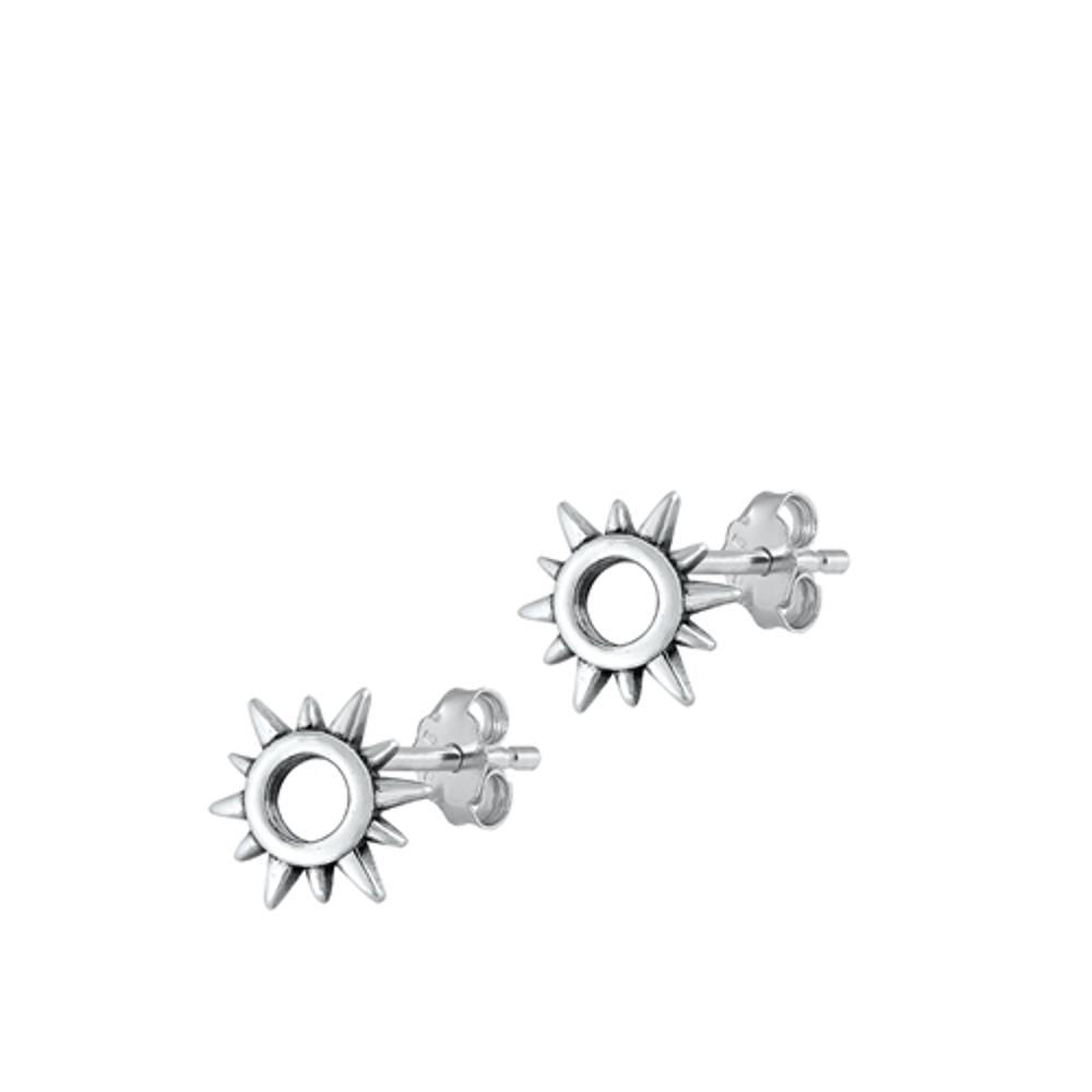 Sterling Silver Chic High Polished Fashion Shinning Sun Stud Earrings .925 New