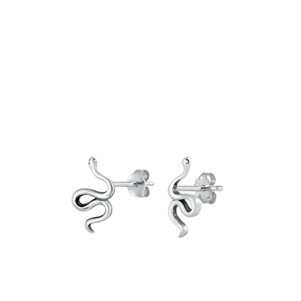 Sterling Silver Cute Snake Stud Earrings 925 New